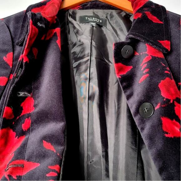 Talbots Red Rose Velvet Jacket 16WP Soft Goth Floral Romantic Dark Academia - Picture 8 of 9
